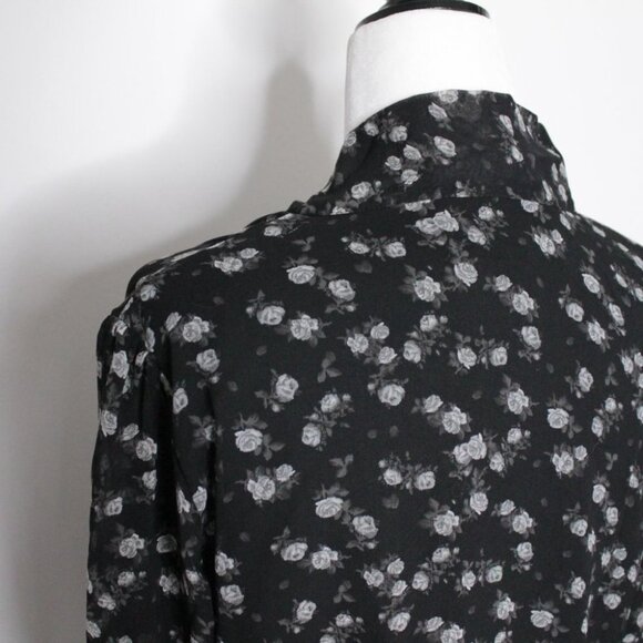 Michael Michael Kors Black Grey Floral Print Long Sleeve Blouse Size S - Picture 6 of 16